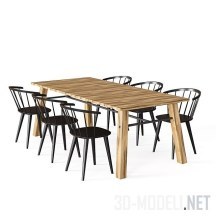 3d-модель Деревянный обеденный стол и стулья