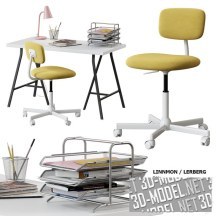 3d-модель Письменный стол Linnmon-Lerberg и стул Bleckberget из Ikea