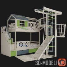 3d-модель Двойная кровать с комплексом
