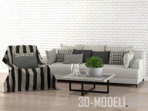 3d-модель Белый диван и полосатое кресло
