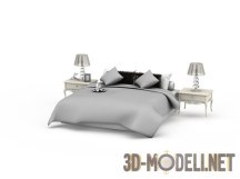 3d-модель Двуспальная кровать с изящными тумбочками