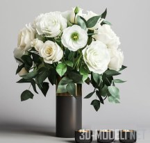 3d-модель Букет с розами и эустомой, свечи