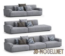 Три серых низких дивана с подушками