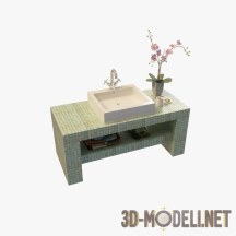 3d-модель Квадратный умывальник на мозаичной тумбе