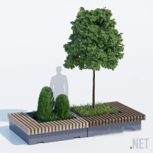 3d-модель Деревянные скамейки Stritlayf с зеленью