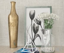 3d-модель Медная ваза и хризантемы