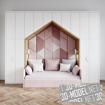 3d-модель Детская стенка со встроенной кроваткой-диваном