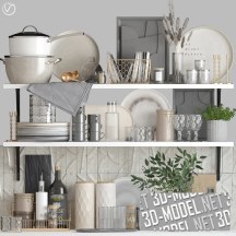 3d-модель Декор для кухни с посудой и серыми панно