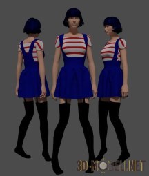 3d-модель Синяя юбка с полосатой рубашкой