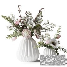 3d-модель Две белые вазы с цветами