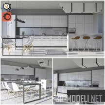 3d-модель Современная белая кухня в стиле минимализм