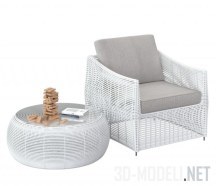 3d-модель Кресло и стол из белого ротанга