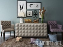 Комод с декором, кресла и подушки