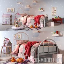 3d-модель Спальня с розовой лампой