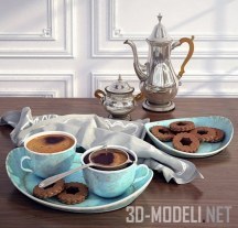 3d-модель Кофе, посуда и бисквиты