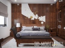 3d-модель Интерьер спальни с рейками
