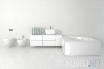 3d-модель Белый комплект сантехники и мебели