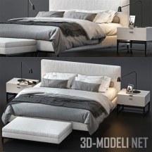 3d-модель Кровать и пуф Minotti Andersen, тумба Harvey