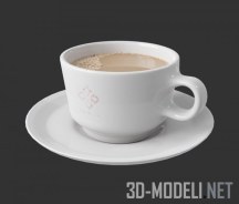 3d-модель Капучино в белой чашке с блюдцем
