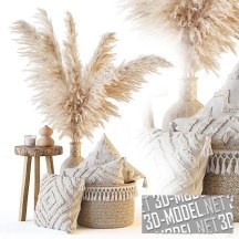 3d-модель Набор декора с пампасной травой и подушками