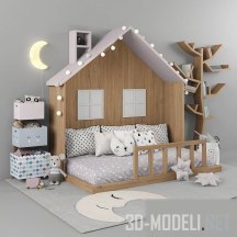 3d-модель Мебель в детскую – кровать–домик и аксессуары