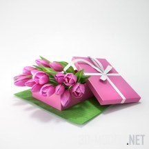 Розовые тюльпаны в розовой коробке
