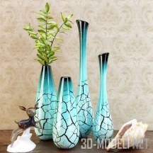 Голубые вазы, ракушка и олененок