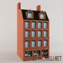 3d-модель House green roof low-poly