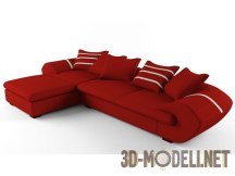 Большой красный диван с секцией для ног