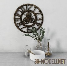 3d-модель Часы в стиле лофт и несколько стеклянных сосудов