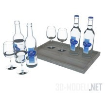 3d-модель Вода Arkina в бутылках и бокалы