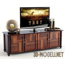 3d-модель Деревянная тумба с телевизором