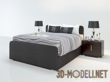 3d-модель Кожаная кровать с деревянными тумбами
