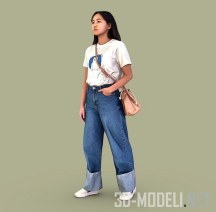 3d-модель Азиатская девушка в джинсах