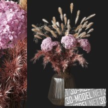 3d-модель Сухая трава и розовые гортензии в вазе