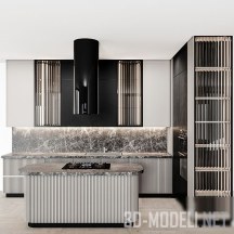 3d-модель Кухня с черной вытяжкой