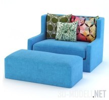 3d-модель Голубая софа с цветными подушками