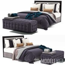 3d-модель Современная кровать с лиловым пуфом