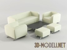 3d-модель Комплект светлой мебели с темным столиком