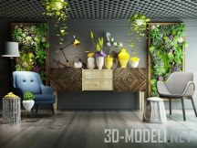 3d-модель Гостиная с цветочными панно