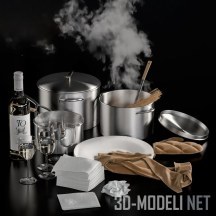 3d-модель Набор посуды, вино, спагетти