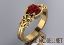 3d-модель Золотой перстень с красным камнем