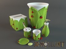 3d-модель Аксессуары для ванной комнаты, с листьями и божьими коровками в декоре