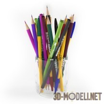3d-модель Карандаши и ручки в стакане