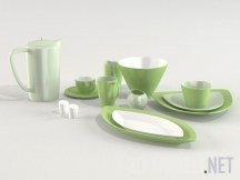 3d-модель Бело-зеленый сервиз с тарелками-лодочками