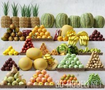 3d-модель Набор овощей и фруктов (ананасы, капуста, дыни)