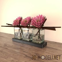 3d-модель Цветочная композиция «Тройной Лотос» – три стеклянные вазы и цветы