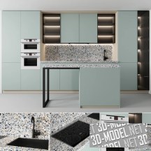 3d-модель Кухня с голубыми фасадами