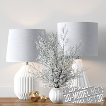 3d-модель Настольные белые светильники и цветущие ветки в вазе