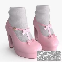 3d-модель Винтажные розовые туфли на платформе Lolita Kawaii